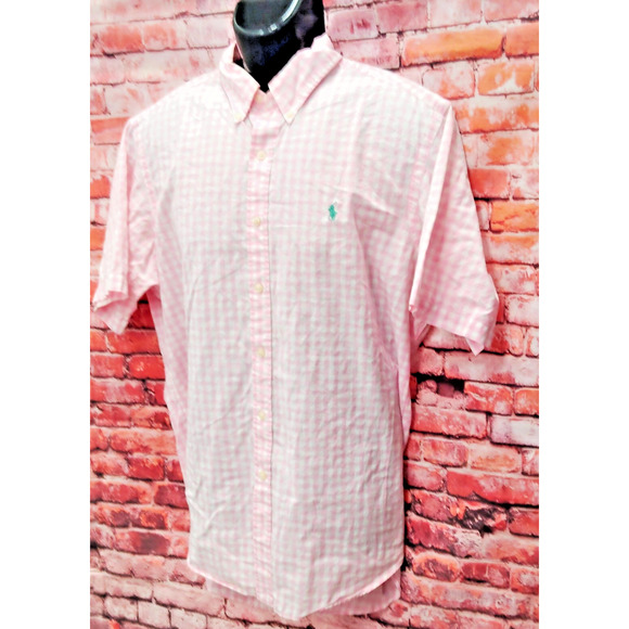 Ralph Lauren Shirt Mens Large Pink Gingham Short Sleeve Classic Fit Button Down - Picture 5 of 6